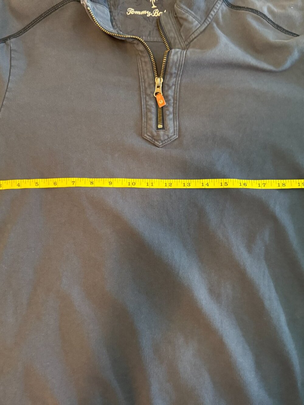 Tommy Bahama Large Navy Blue Zipper Pullover Sweatshirt Large Leather Accents - Picture 11 of 14